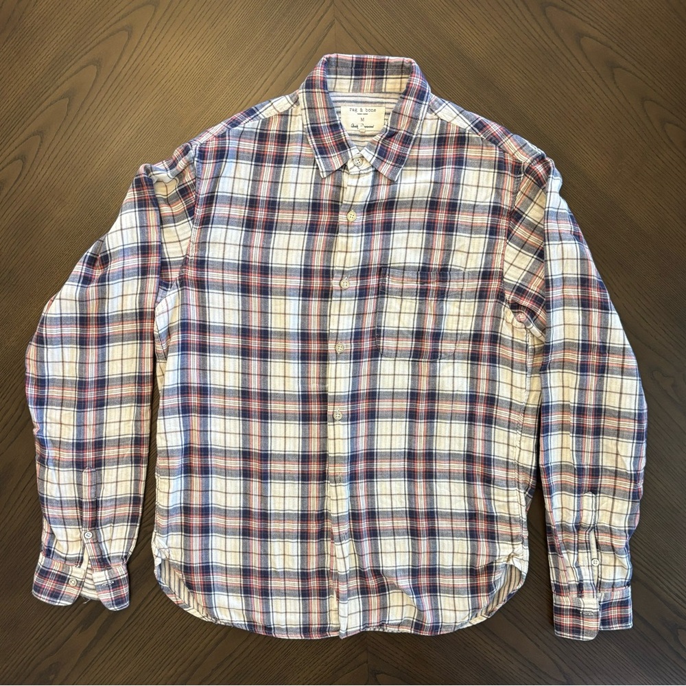 RAG & BONE Men's Plaid Shirt - Blue, Red, and White